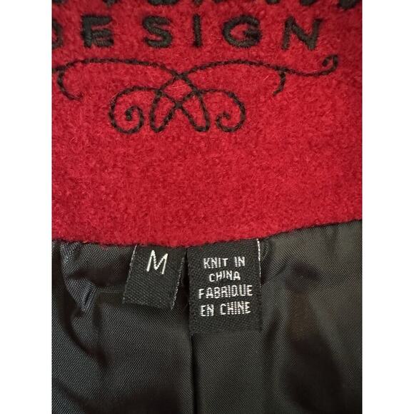 Icelandic Designs 100% Wool Cardigan Sweater Womens M Embroidery Velvet Trim - Picture 11 of 13